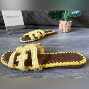 Sam Edelman Lemon Zest Yellow Beckie 2 Raffia Style Slide Sandal. Size 8.5